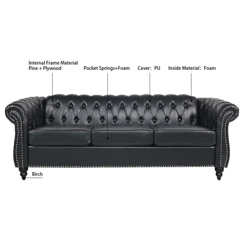 GEITIN 84.65 Canapé Chesterfield 3 places avec accoudoirs arrondis en PU