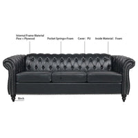 GEITIN 84.65 Canapé Chesterfield 3 places avec accoudoirs arrondis en PU
