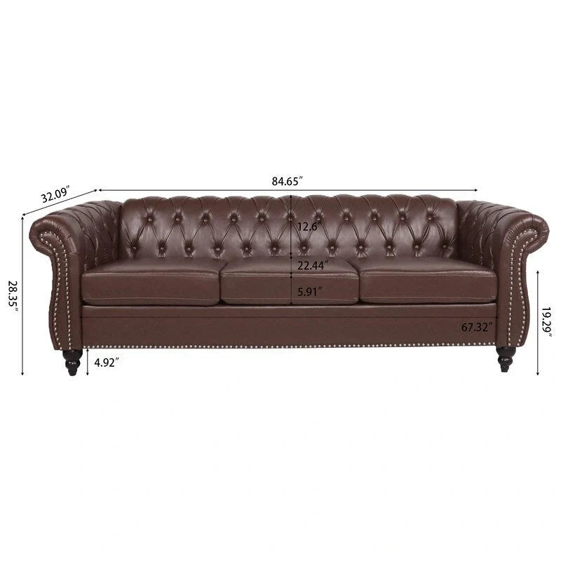 GEITIN 84.65 Canapé Chesterfield 3 places avec accoudoirs arrondis en PU