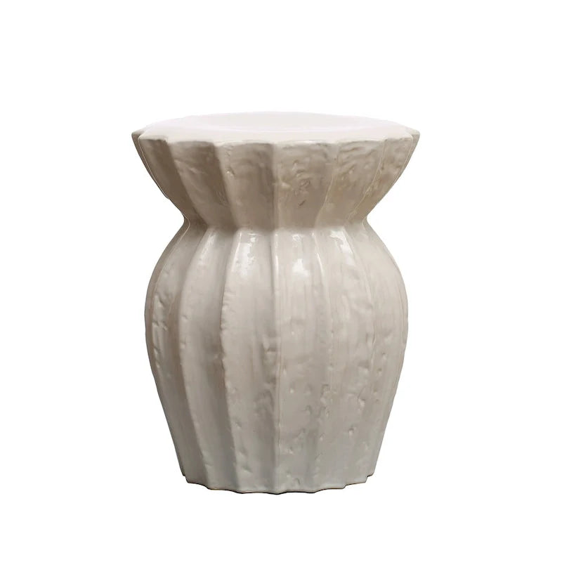 Élégant tabouret en grès sculpté - 15.3L x 15.3W x 19.8H
