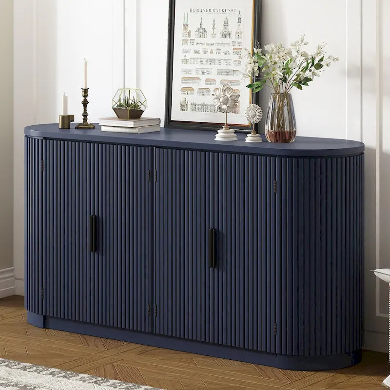 Meuble de rangement vertical rayé avec poignées métalliques, réglable, adapté au bureau, à l'entrée et au salon