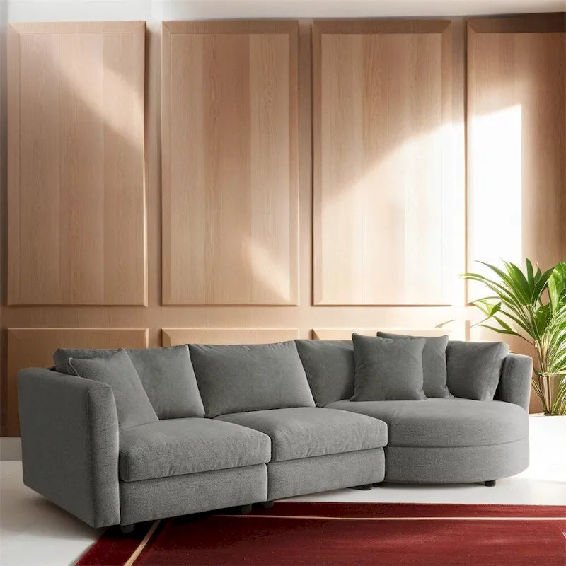 Trois canapés combinés d'intérieur rembourrés avec 3 coussins et assise courbée