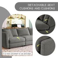 Trois canapés combinés d'intérieur rembourrés avec 3 coussins et assise courbée