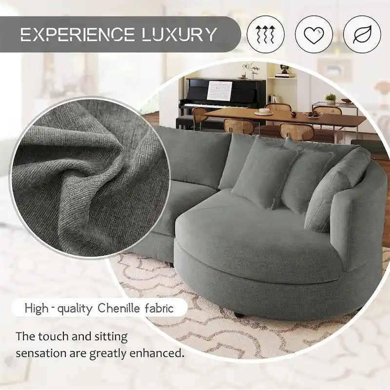 Trois canapés combinés d'intérieur rembourrés avec 3 coussins et assise courbée