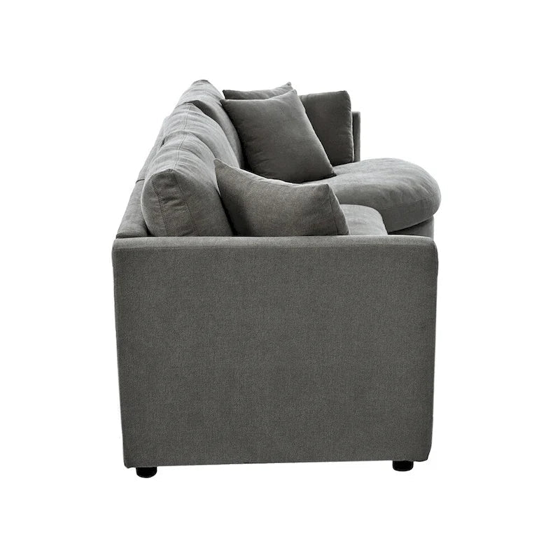 Trois canapés combinés d'intérieur rembourrés avec 3 coussins et assise courbée