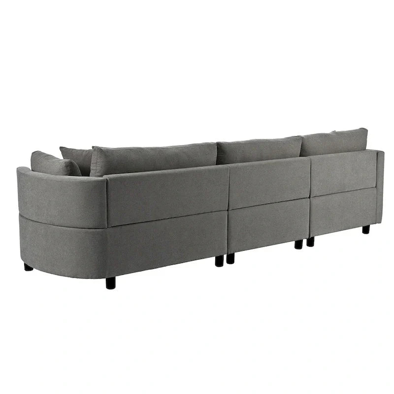 Trois canapés combinés d'intérieur rembourrés avec 3 coussins et assise courbée