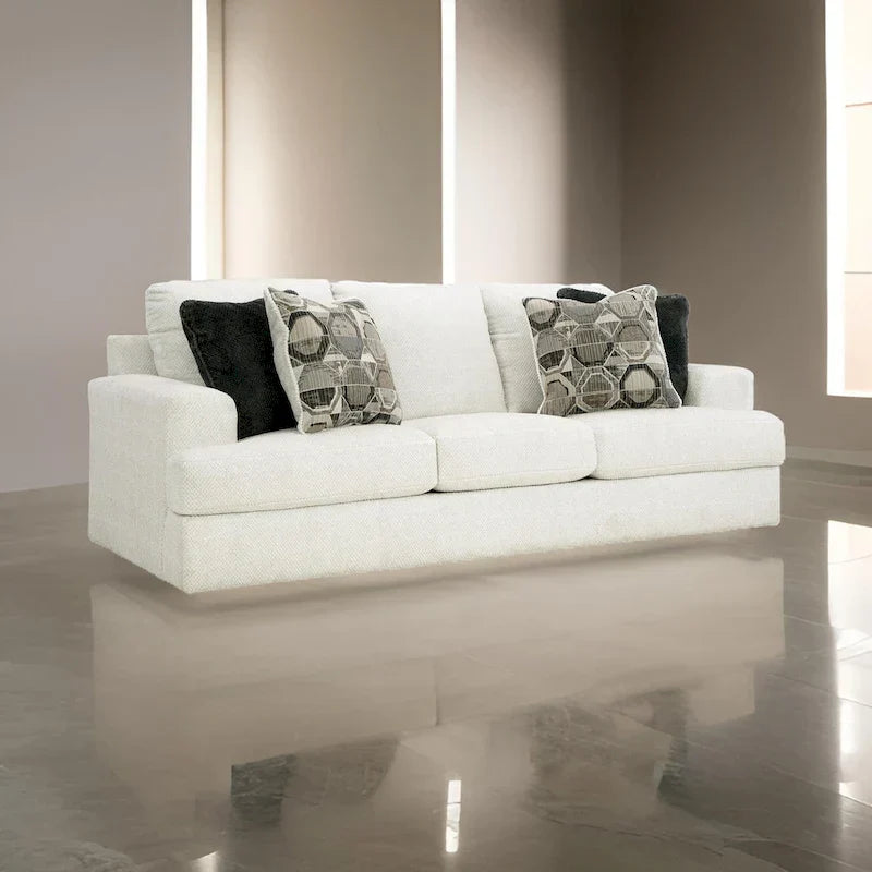 Canapé Henly 96 pouces, grandes dimensions, 4 coussins décoratifs, polyester blanc doux