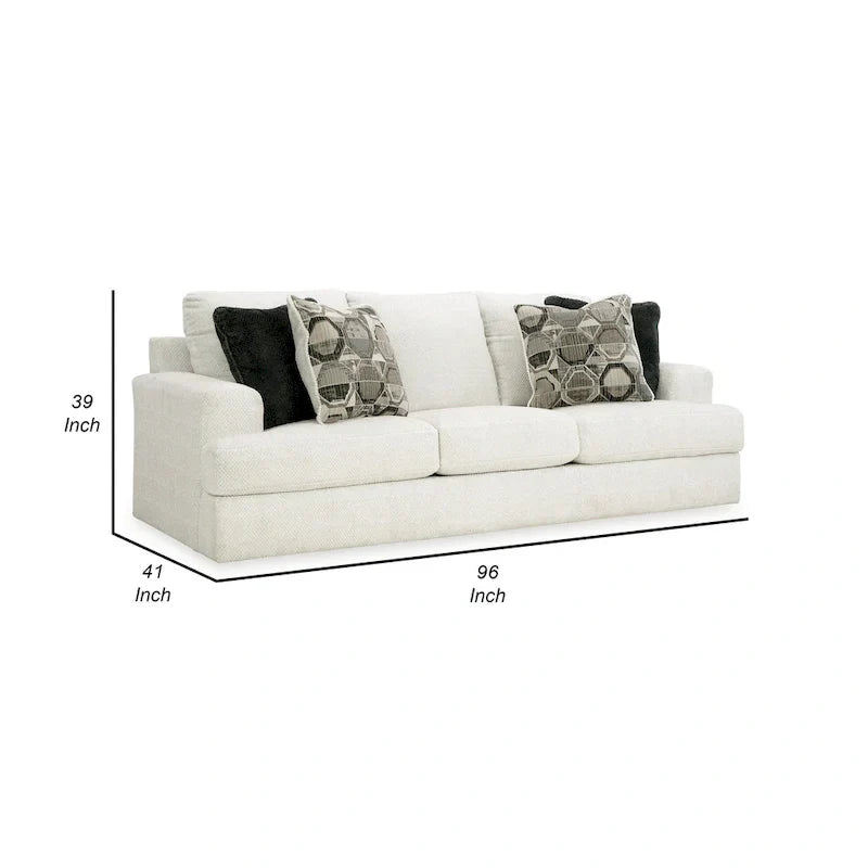 Canapé Henly 96 pouces, grandes dimensions, 4 coussins décoratifs, polyester blanc doux