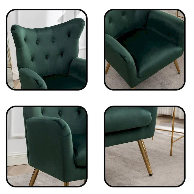 Fauteuil d'appoint à oreilles en velours capitonné