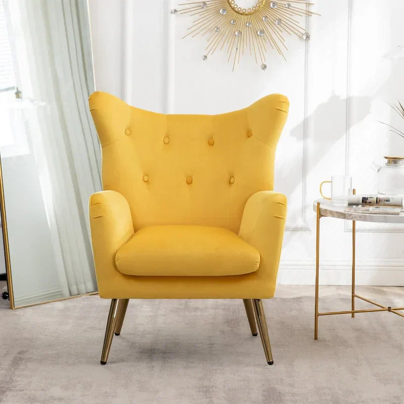Fauteuil d'appoint à oreilles en velours capitonné