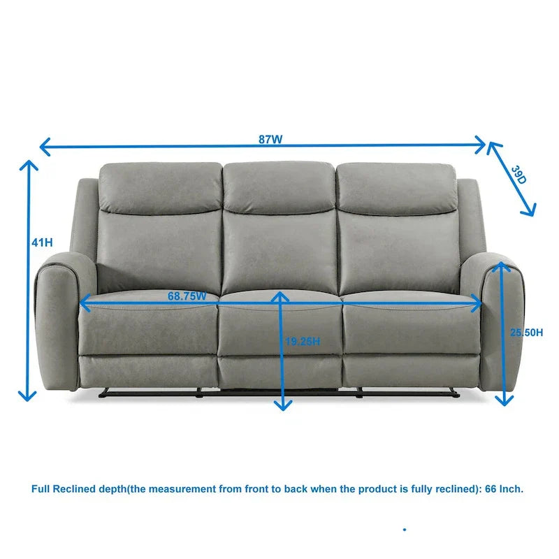 Canapé inclinable manuel transitionnel Roundhill Furniture Wesley, gris