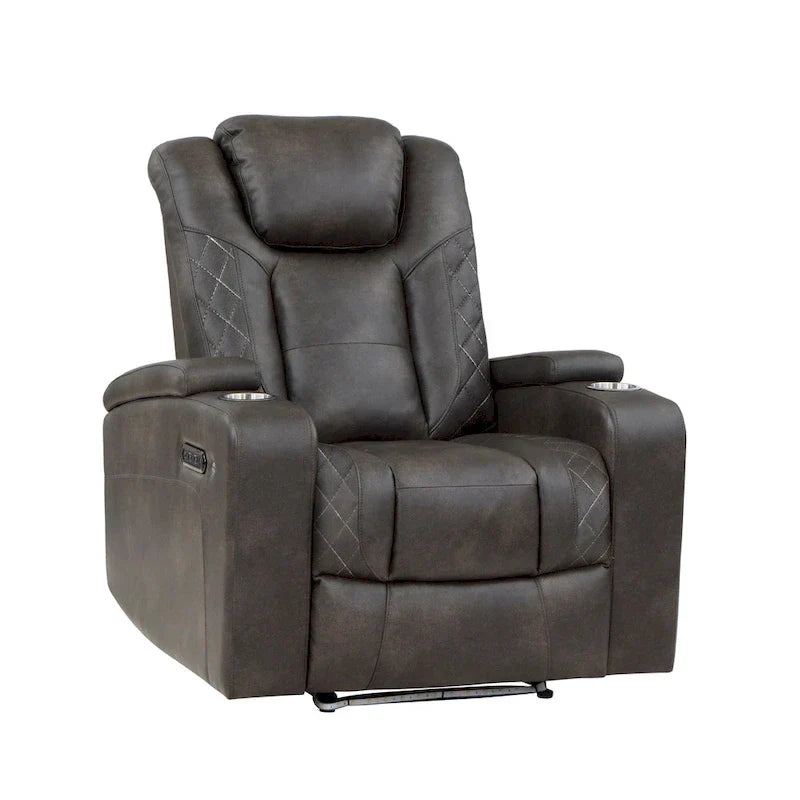 Fauteuil Inclinable Électrique Mia 40 pouces, Similicuir Gris, LED, USB, Porte-Gobelets