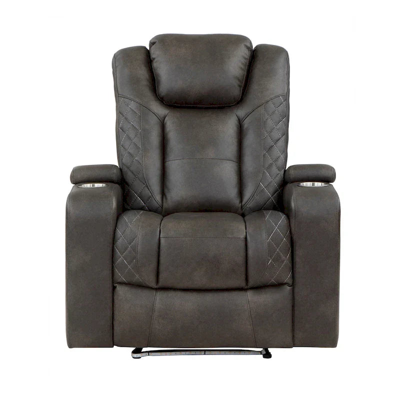 Fauteuil Inclinable Électrique Mia 40 pouces, Similicuir Gris, LED, USB, Porte-Gobelets