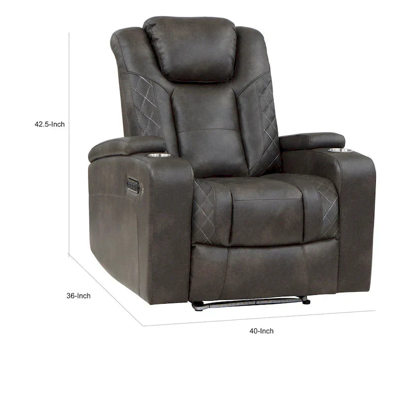 Fauteuil Inclinable Électrique Mia 40 pouces, Similicuir Gris, LED, USB, Porte-Gobelets