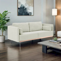 Canapé 3 places avec garniture en acier inoxydable, canapé en tissu de lin, avec pieds en métal, pour salon, appartement, bureau