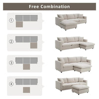 Canapé Sectionnel Moderne Forme L, 2 Coussins Gratuits, Ensemble Canapé 4 places en Tissu Polyester, Pouf, Beige