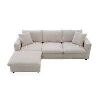 Canapé Sectionnel Moderne Forme L, 2 Coussins Gratuits, Ensemble Canapé 4 places en Tissu Polyester, Pouf, Beige