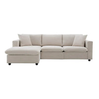 Canapé Sectionnel Moderne Forme L, 2 Coussins Gratuits, Ensemble Canapé 4 places en Tissu Polyester, Pouf, Beige