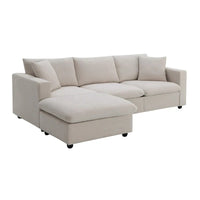 Canapé Sectionnel Moderne Forme L, 2 Coussins Gratuits, Ensemble Canapé 4 places en Tissu Polyester, Pouf, Beige
