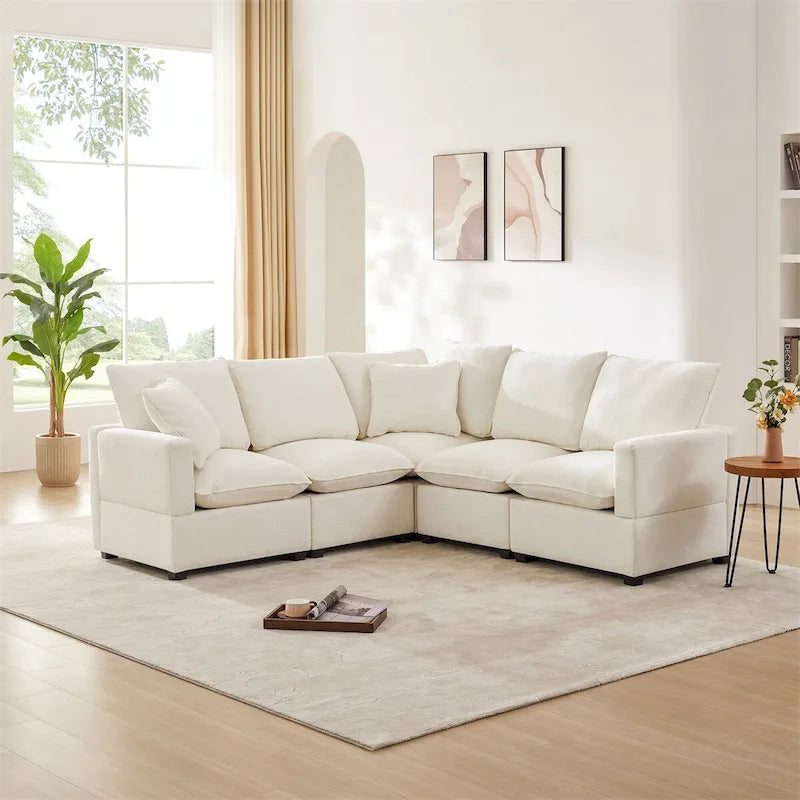 Canapé Modulable Moderne Forme L, Ensemble Canapé Sectionnel en Chenille avec 2 Coussins