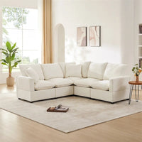 Canapé Modulable Moderne Forme L, Ensemble Canapé Sectionnel en Chenille avec 2 Coussins