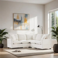 Canapé Modulable Moderne Forme L, Ensemble Canapé Sectionnel en Chenille avec 2 Coussins