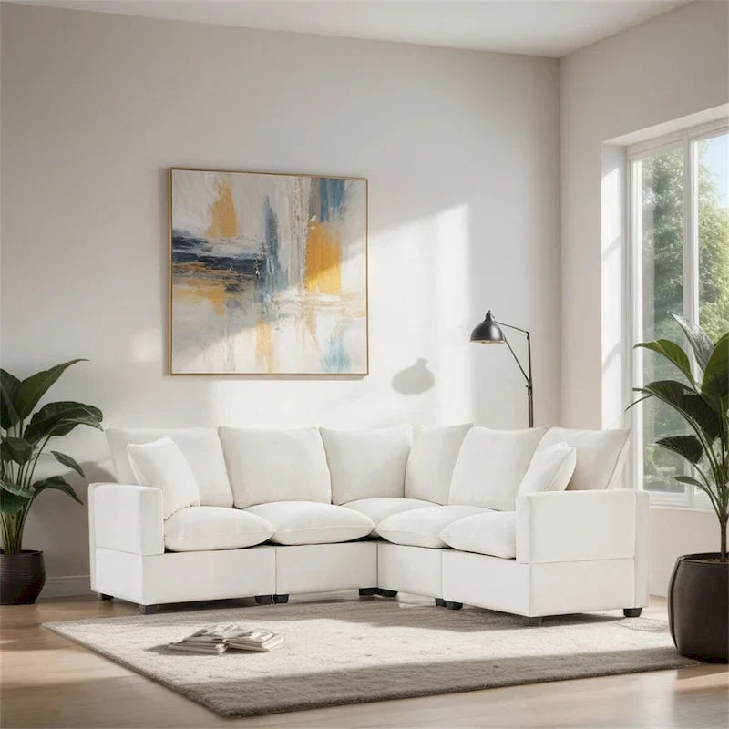 Canapé Modulable Moderne Forme L, Ensemble Canapé Sectionnel en Chenille avec 2 Coussins