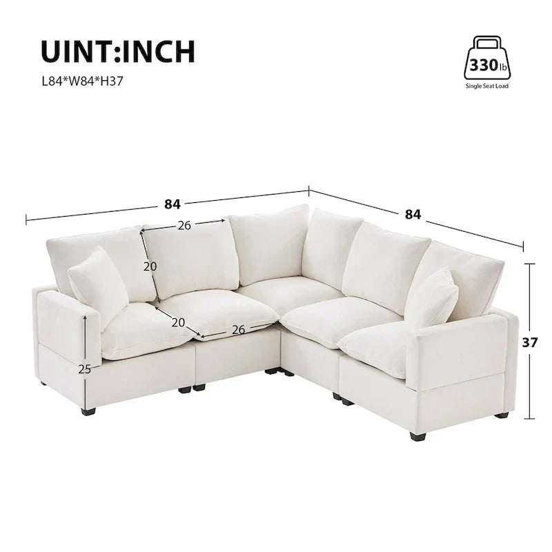 Canapé Modulable Moderne Forme L, Ensemble Canapé Sectionnel en Chenille avec 2 Coussins