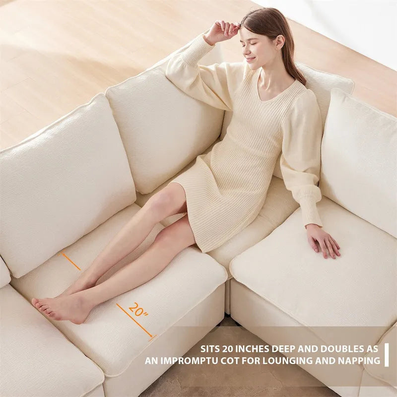 Canapé Modulable Moderne Forme L, Ensemble Canapé Sectionnel en Chenille avec 2 Coussins