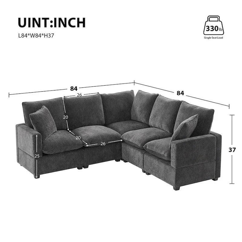 Canapé Modulable Moderne Forme L, Ensemble Canapé Sectionnel en Chenille avec 2 Coussins