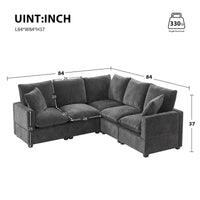 Canapé Modulable Moderne Forme L, Ensemble Canapé Sectionnel en Chenille avec 2 Coussins