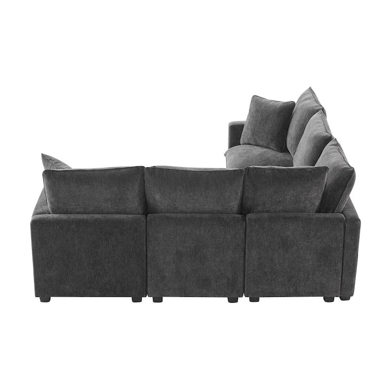 Canapé Modulable Moderne Forme L, Ensemble Canapé Sectionnel en Chenille avec 2 Coussins