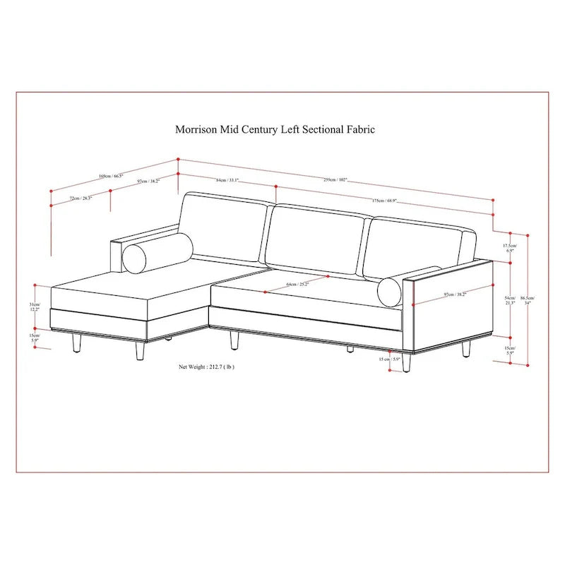 WYNDENHALL Brixley Canapé Sectionnel Gauche 259 cm Milieu de Siècle
