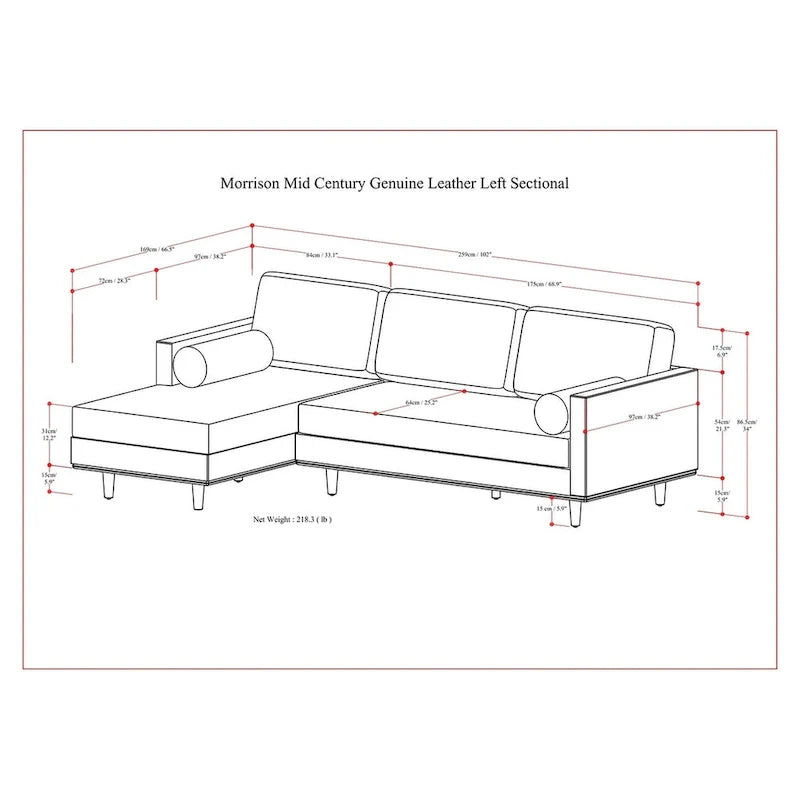 WYNDENHALL Brixley Canapé Sectionnel Gauche 259 cm Milieu de Siècle