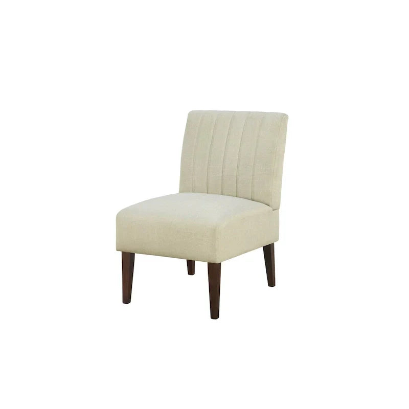 Fauteuil d'appoint Paula 30 po, tissu blanc, dossier capitonné cannelé, bois brun