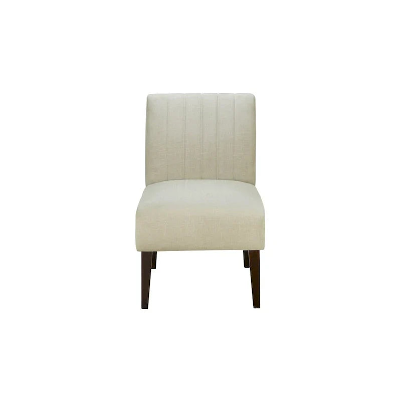 Fauteuil d'appoint Paula 30 po, tissu blanc, dossier capitonné cannelé, bois brun