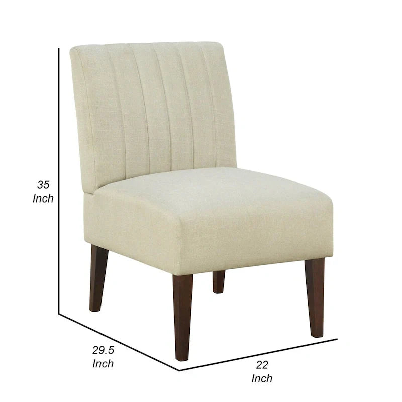 Fauteuil d'appoint Paula 30 po, tissu blanc, dossier capitonné cannelé, bois brun
