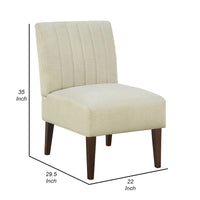 Fauteuil d'appoint Paula 30 po, tissu blanc, dossier capitonné cannelé, bois brun