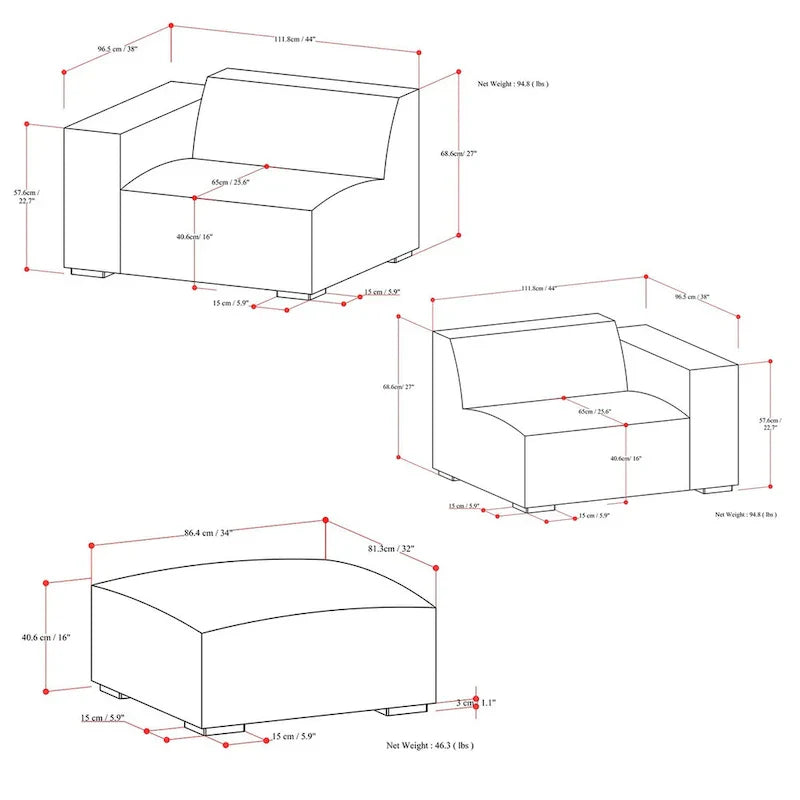 Ensemble modulaire canapé 2 places et pouf WYNDENHALL Biggs