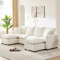 Canapé Modulable Moderne 6 Places en Forme de U à Libre Combinaison, Ensemble Canapé Sectionnel avec 2 Coussins