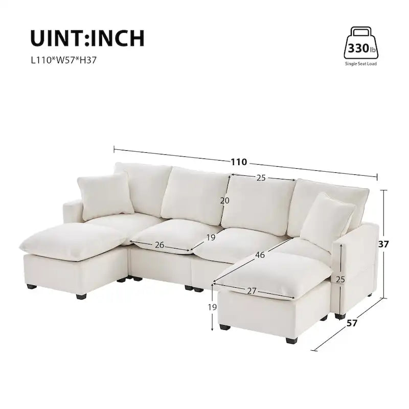 Canapé Modulable Moderne 6 Places en Forme de U à Libre Combinaison, Ensemble Canapé Sectionnel avec 2 Coussins