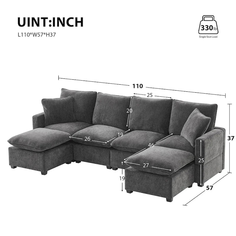 Canapé Modulable Moderne 6 Places en Forme de U à Libre Combinaison, Ensemble Canapé Sectionnel avec 2 Coussins