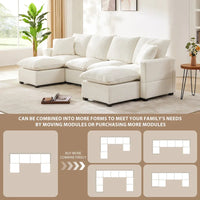 Canapé Modulable Moderne 6 Places en Forme de U à Libre Combinaison, Ensemble Canapé Sectionnel avec 2 Coussins