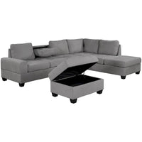Canapé d'angle moderne en L de 112 pouces avec méridienne réversible, pouf de rangement et deux porte-gobelets - 112L x 80P x 33,7H