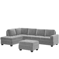 Canapé d'angle moderne en L de 112 pouces avec méridienne réversible, pouf de rangement et deux porte-gobelets - 112L x 80P x 33,7H