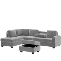 Canapé d'angle moderne en L de 112 pouces avec méridienne réversible, pouf de rangement et deux porte-gobelets - 112L x 80P x 33,7H