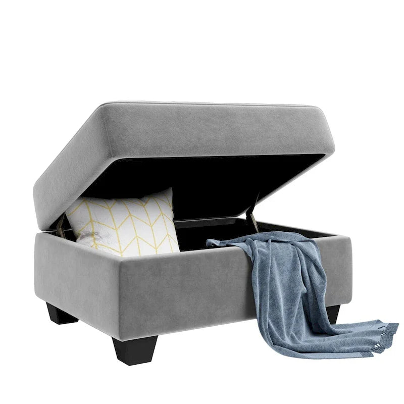 Canapé d'angle moderne en L de 112 pouces avec méridienne réversible, pouf de rangement et deux porte-gobelets - 112L x 80P x 33,7H