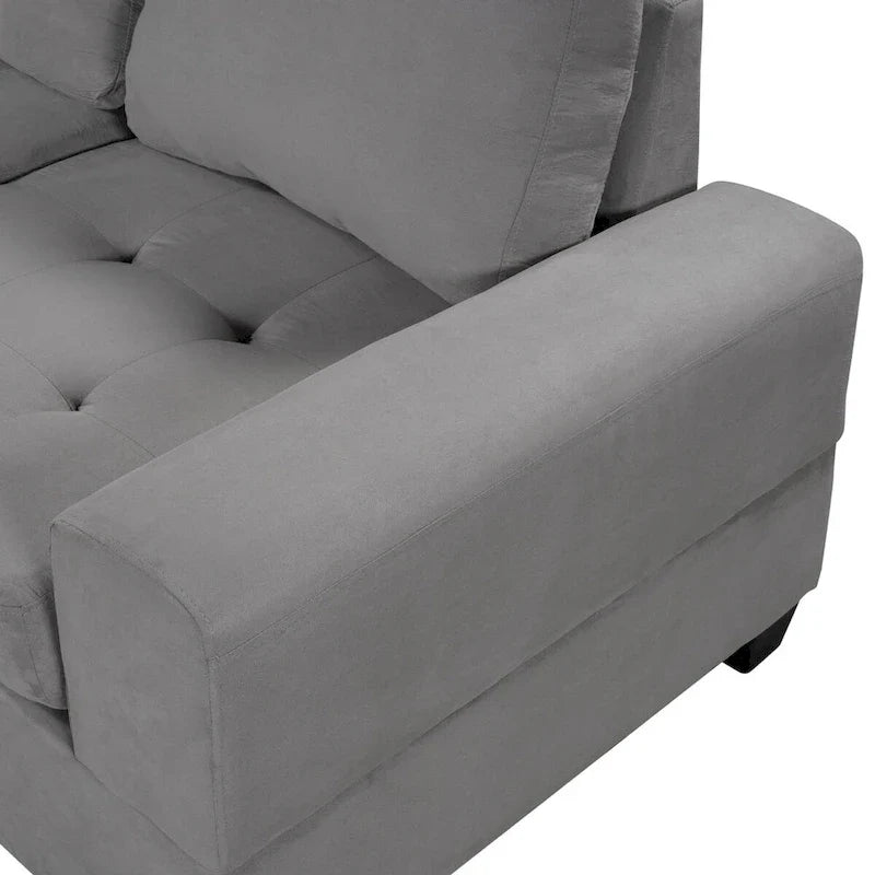 Canapé d'angle moderne en L de 112 pouces avec méridienne réversible, pouf de rangement et deux porte-gobelets - 112L x 80P x 33,7H