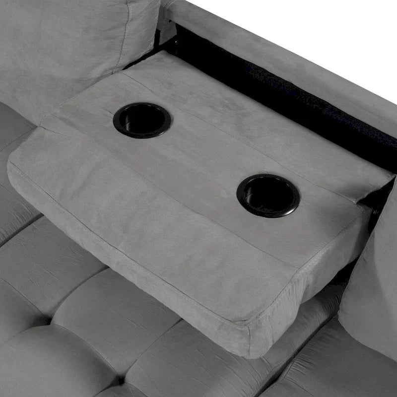 Canapé d'angle moderne en L de 112 pouces avec méridienne réversible, pouf de rangement et deux porte-gobelets - 112L x 80P x 33,7H