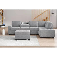Canapé d'angle moderne en L de 112 pouces avec méridienne réversible, pouf de rangement et deux porte-gobelets - 112L x 80P x 33,7H